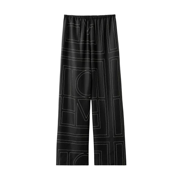 Totême Monogram silk pj bottoms black in Black monogram - Pants - Scandinavian Minimalist Luxury at Luxury Shoes 