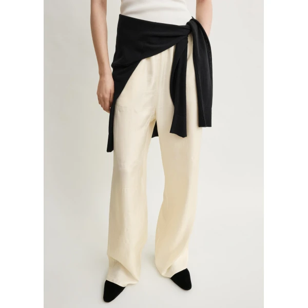Totême Monogram silk pj bottoms in Cream - Pants - Scandinavian Minimalist Luxury at Luxury Shoes 