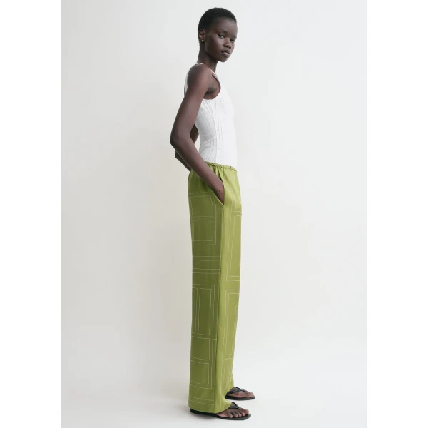 Totême Monogram silk pj bottoms in Laurel - Pants - Scandinavian Minimalist Luxury at Luxury Shoes 