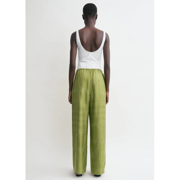 Totême Monogram silk pj bottoms in Laurel - Pants - Scandinavian Minimalist Luxury at Luxury Shoes 