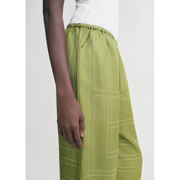 Totême Monogram silk pj bottoms in Laurel - Pants - Scandinavian Minimalist Luxury at Luxury Shoes 