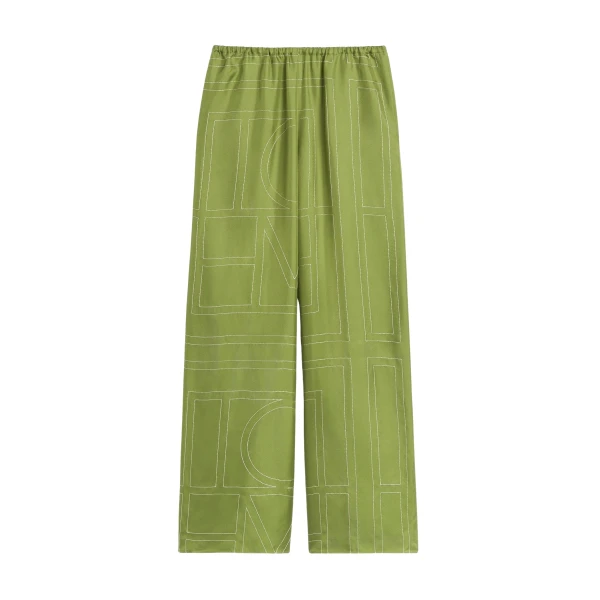 Totême Monogram silk pj bottoms in Laurel - Pants - Scandinavian Minimalist Luxury at Luxury Shoes 