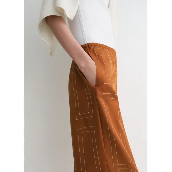 Totême Monogram silk pj bottoms in Terracotta - Pants - Scandinavian Minimalist Luxury at Luxury Shoes 