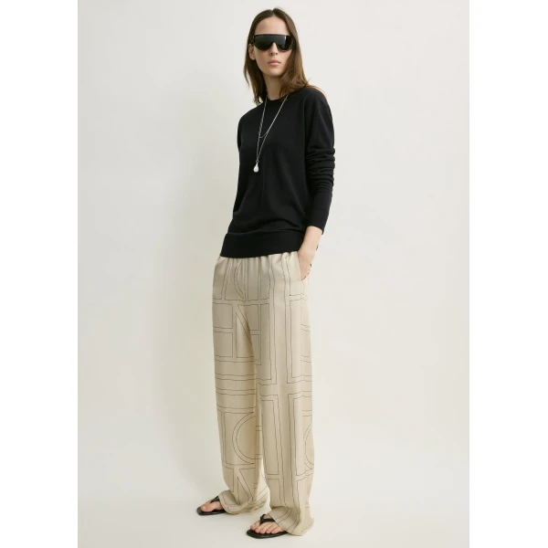 Totême Monogram silk pj bottoms ivory in Ivory monogram - Pants - Scandinavian Minimalist Luxury at Luxury Shoes 