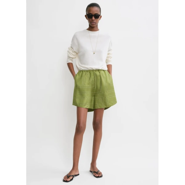 Totême Monogram silk pj shorts in Laurel - Shorts - Scandinavian Minimalist Luxury at Luxury Shoes 