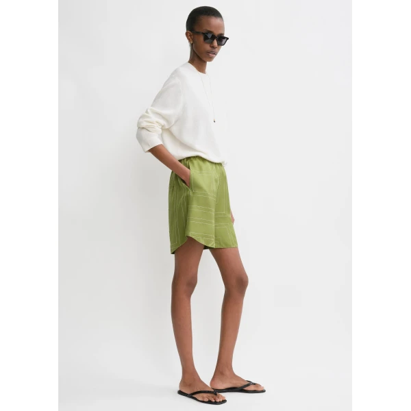 Totême Monogram silk pj shorts in Laurel - Shorts - Scandinavian Minimalist Luxury at Luxury Shoes 