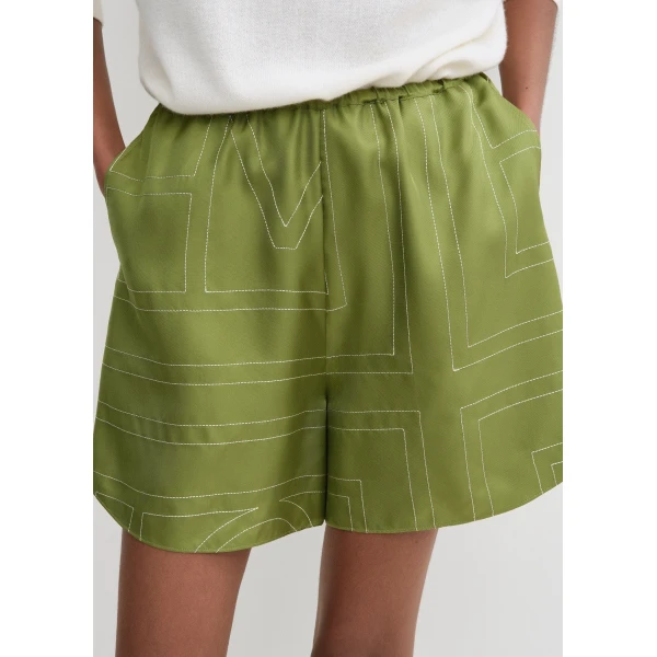 Totême Monogram silk pj shorts in Laurel - Shorts - Scandinavian Minimalist Luxury at Luxury Shoes 