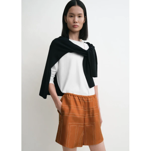 Totême Monogram silk pj shorts in Terracotta - Shorts - Scandinavian Minimalist Luxury at Luxury Shoes 
