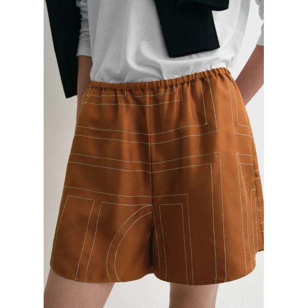 Totême Monogram silk pj shorts in Terracotta - Shorts - Scandinavian Minimalist Luxury at Luxury Shoes 