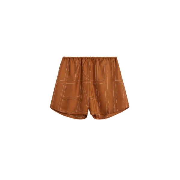 Totême Monogram silk pj shorts in Terracotta - Shorts - Scandinavian Minimalist Luxury at Luxury Shoes 
