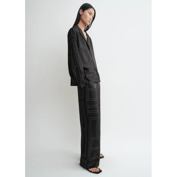 Totême Monogram silk pj top in Black - Tops - Scandinavian Minimalist Luxury at Luxury Shoes 