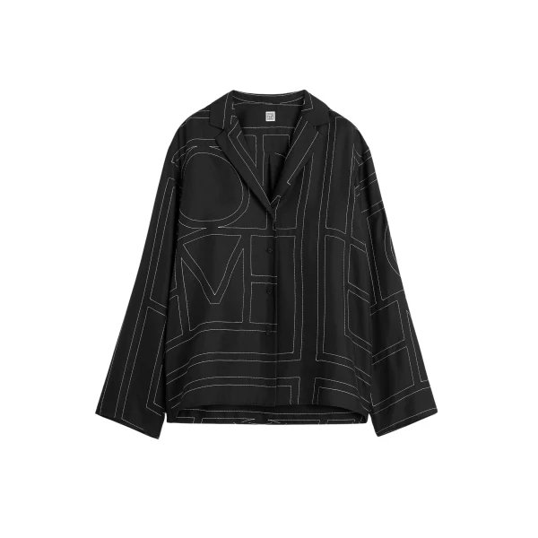 Totême Monogram silk pj top in Black - Tops - Scandinavian Minimalist Luxury at Luxury Shoes 