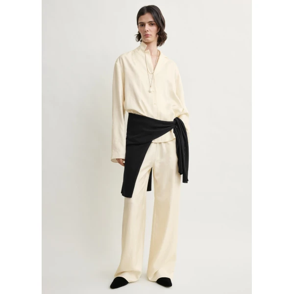 Totême Monogram silk pj top in Cream - Tops - Scandinavian Minimalist Luxury at Luxury Shoes 