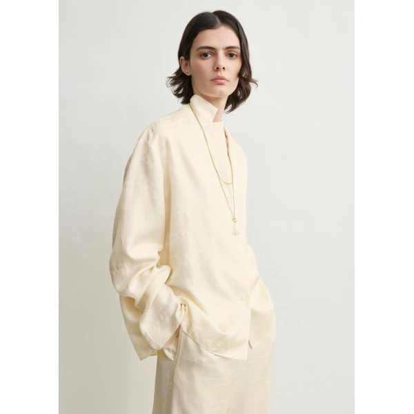 Totême Monogram silk pj top in Cream - Tops - Scandinavian Minimalist Luxury at Luxury Shoes 