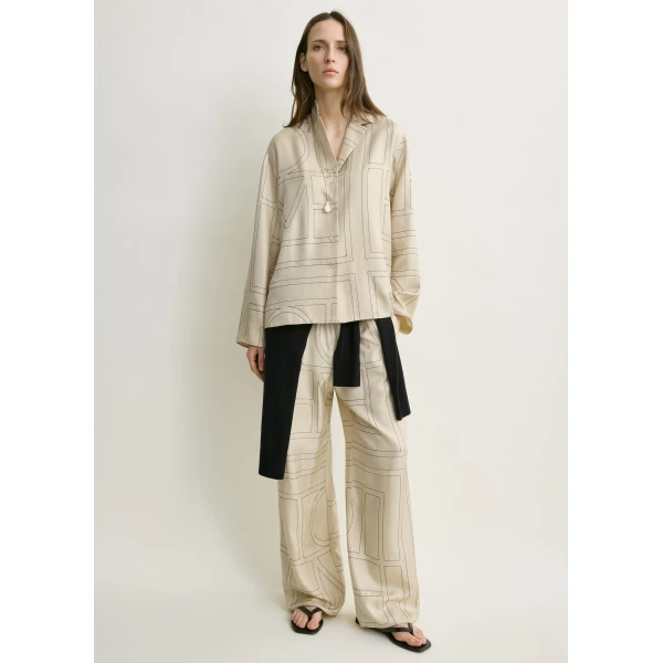 Totême Monogram silk pj top in Ivory - Tops - Scandinavian Minimalist Luxury at Luxury Shoes 