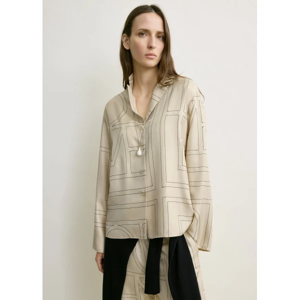 Totême Monogram silk pj top in Ivory - Tops - Scandinavian Minimalist Luxury at Luxury Shoes 