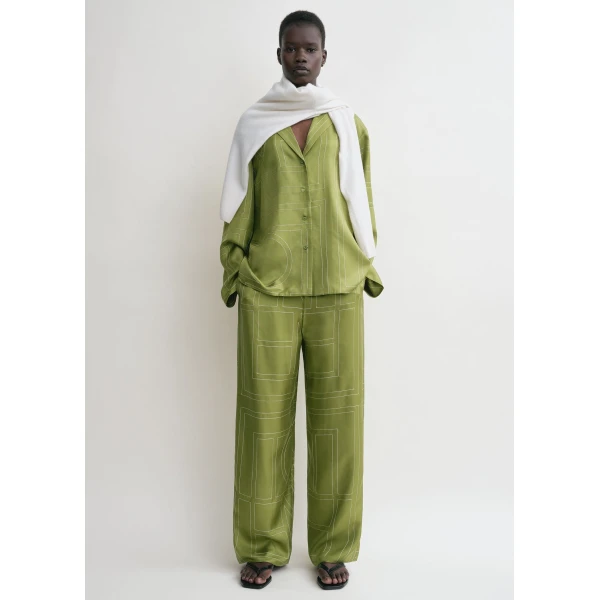 Totême Monogram silk pj top in Laurel - Tops - Scandinavian Minimalist Luxury at Luxury Shoes 