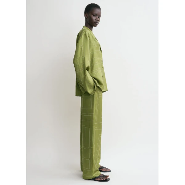 Totême Monogram silk pj top in Laurel - Tops - Scandinavian Minimalist Luxury at Luxury Shoes 