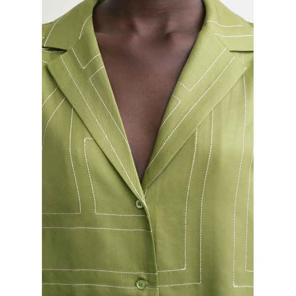 Totême Monogram silk pj top in Laurel - Tops - Scandinavian Minimalist Luxury at Luxury Shoes 