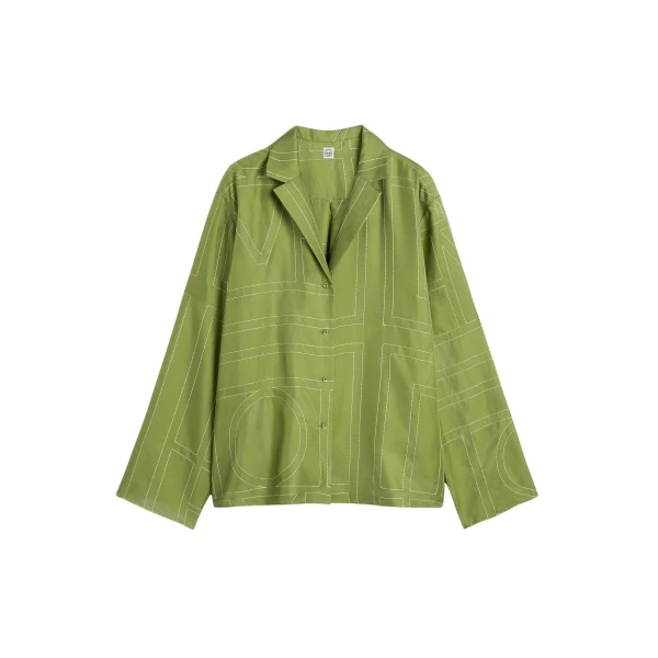 Totême Monogram silk pj top in Laurel - Tops - Scandinavian Minimalist Luxury at Luxury Shoes 