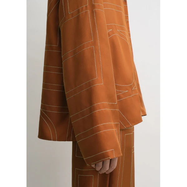 Totême Monogram silk pj top in Terracotta - Tops - Scandinavian Minimalist Luxury at Luxury Shoes 