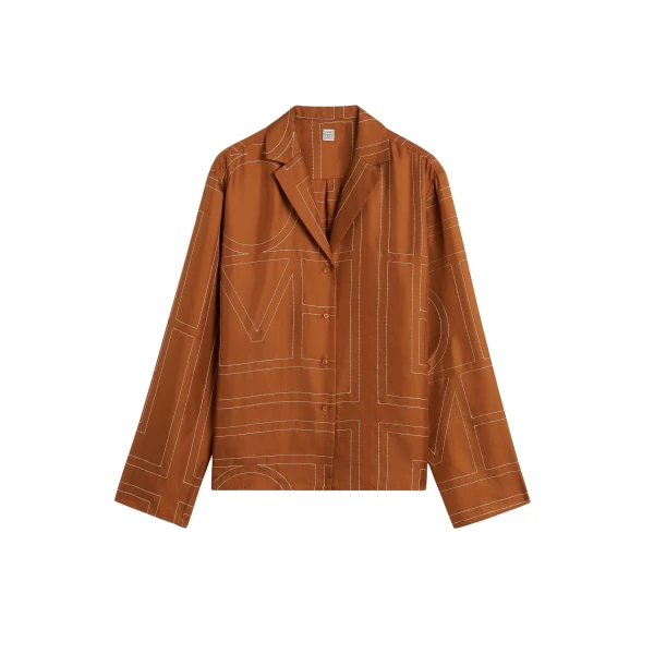 Totême Monogram silk pj top in Terracotta - Tops - Scandinavian Minimalist Luxury at Luxury Shoes 