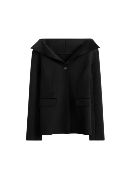 Totême Open collar wool jacket in Black - Jackets - Scandinavian Minimalist Luxury at Luxury Shoes 