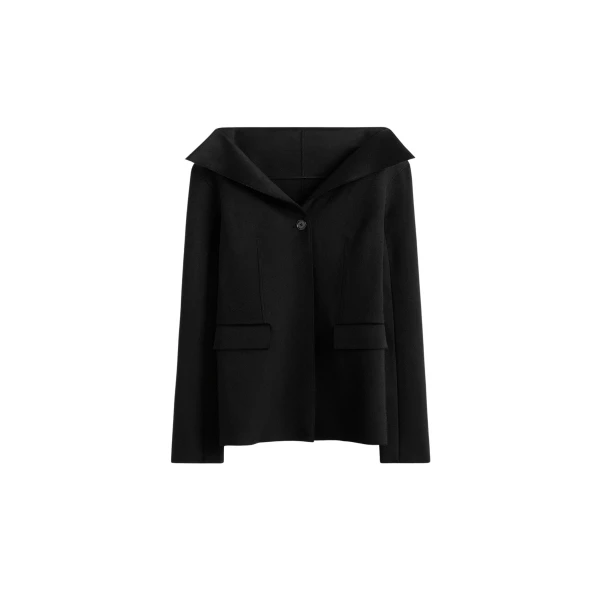 Totême Open collar wool jacket in Black - Jackets - Scandinavian Minimalist Luxury at Luxury Shoes 