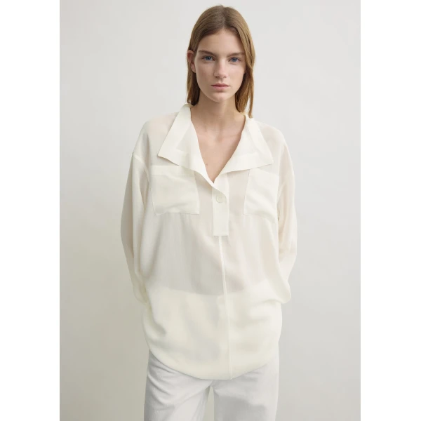 Totême Overlapping collar blouse in Milk - Tops - Scandinavian Minimalist Luxury at Luxury Shoes 