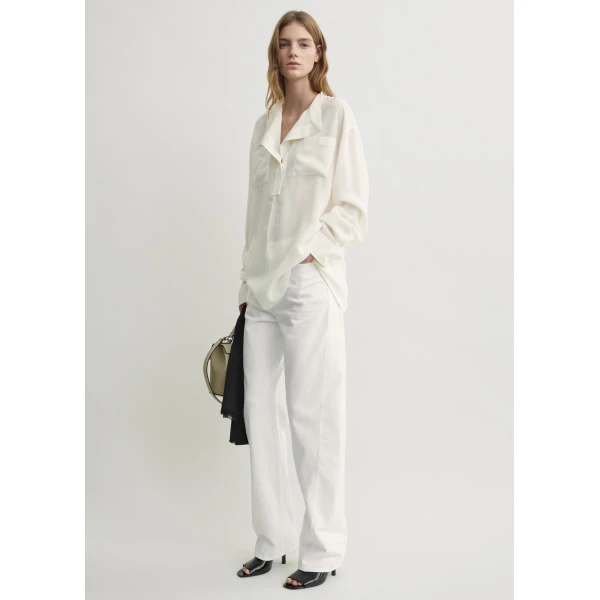 Totême Overlapping collar blouse in Milk - Tops - Scandinavian Minimalist Luxury at Luxury Shoes 