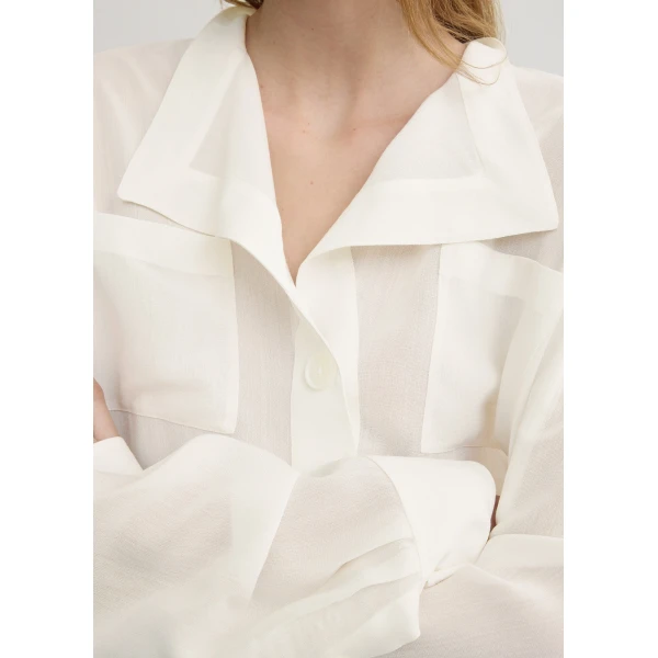 Totême Overlapping collar blouse in Milk - Tops - Scandinavian Minimalist Luxury at Luxury Shoes 