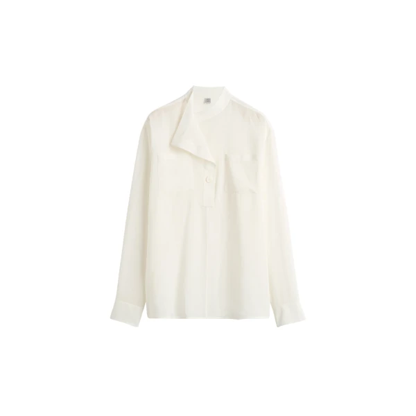 Totême Overlapping collar blouse in Milk - Tops - Scandinavian Minimalist Luxury at Luxury Shoes 