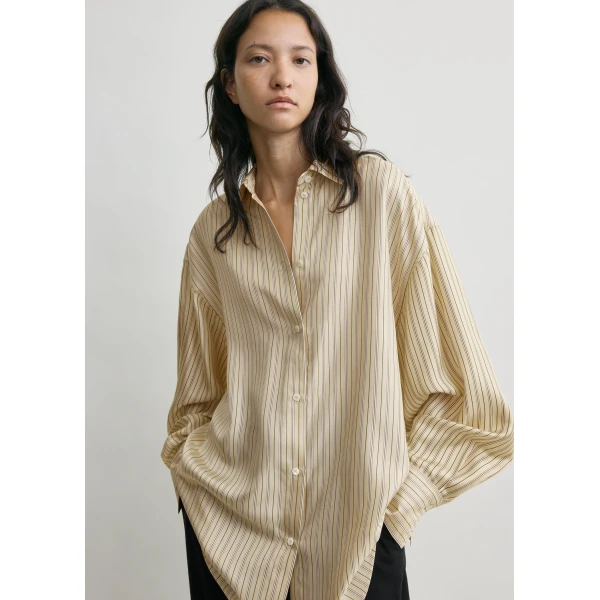 Totême Oversized striped shirt in Beige / Brown - Tops - Scandinavian Minimalist Luxury at Luxury Shoes 