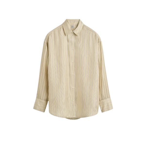 Totême Oversized striped shirt in Beige / Brown - Tops - Scandinavian Minimalist Luxury at Luxury Shoes 
