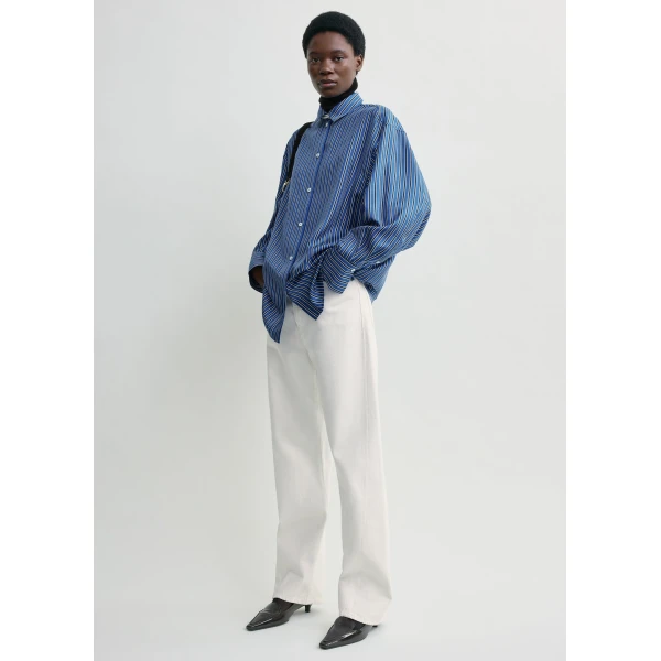 Totême Oversized striped shirt in Blue / Navy - Tops - Scandinavian Minimalist Luxury at Luxury Shoes 
