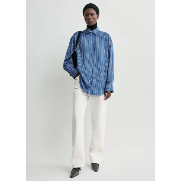 Totême Oversized striped shirt in Blue / Navy - Tops - Scandinavian Minimalist Luxury at Luxury Shoes 