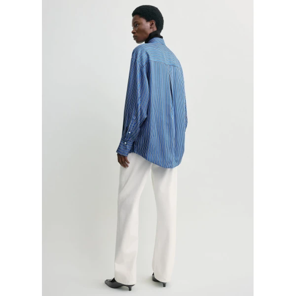 Totême Oversized striped shirt in Blue / Navy - Tops - Scandinavian Minimalist Luxury at Luxury Shoes 