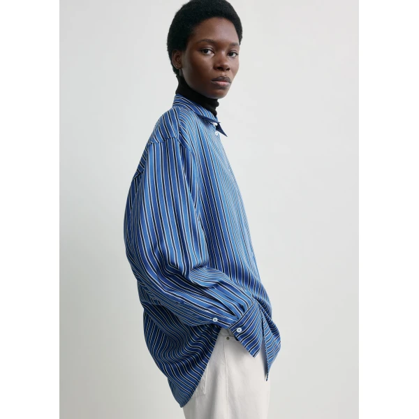 Totême Oversized striped shirt in Blue / Navy - Tops - Scandinavian Minimalist Luxury at Luxury Shoes 