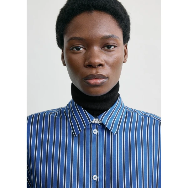 Totême Oversized striped shirt in Blue / Navy - Tops - Scandinavian Minimalist Luxury at Luxury Shoes 