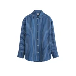 Totême Oversized striped shirt in Blue / Navy - Tops - Scandinavian Minimalist Luxury at Luxury Shoes 