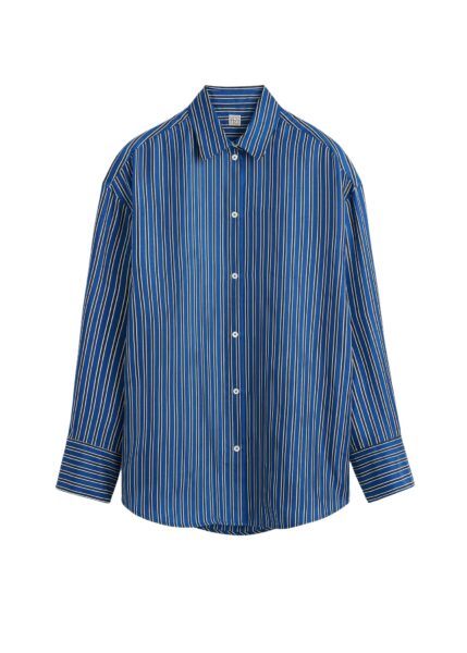 Totême Oversized striped shirt in Blue / Navy - Tops - Scandinavian Minimalist Luxury at Luxury Shoes 