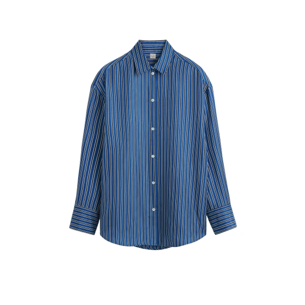 Totême Oversized striped shirt in Blue / Navy - Tops - Scandinavian Minimalist Luxury at Luxury Shoes 