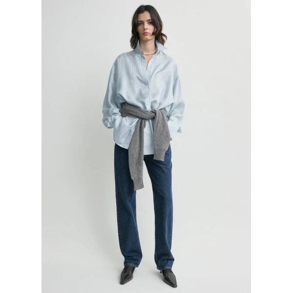 Totême Oversized striped shirt in Ice / White - Tops - Scandinavian Minimalist Luxury at Luxury Shoes 