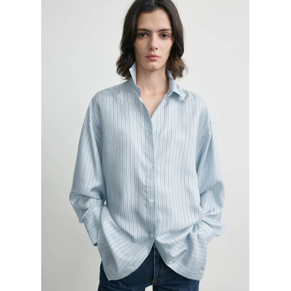 Totême Oversized striped shirt in Ice / White - Tops - Scandinavian Minimalist Luxury at Luxury Shoes 