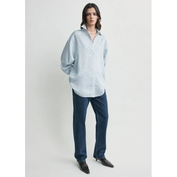Totême Oversized striped shirt in Ice / White - Tops - Scandinavian Minimalist Luxury at Luxury Shoes 