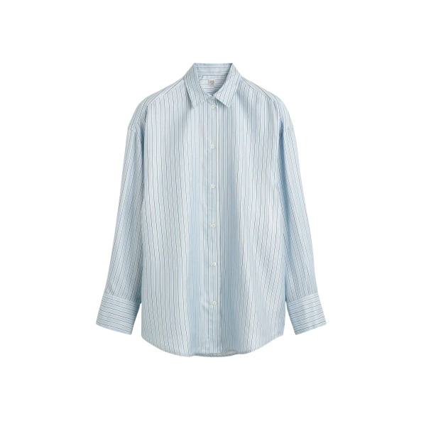 Totême Oversized striped shirt in Ice / White - Tops - Scandinavian Minimalist Luxury at Luxury Shoes 