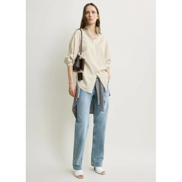 Totême Oversized striped shirt in Yellow / Sky - Tops - Scandinavian Minimalist Luxury at Luxury Shoes 