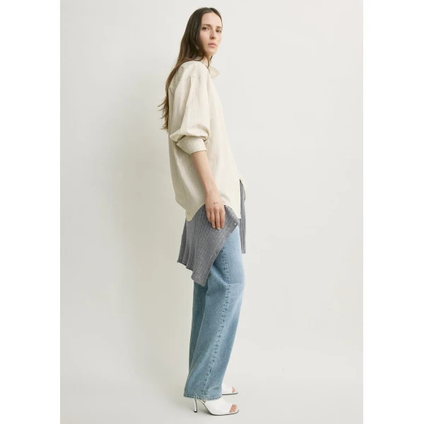 Totême Oversized striped shirt in Yellow / Sky - Tops - Scandinavian Minimalist Luxury at Luxury Shoes 
