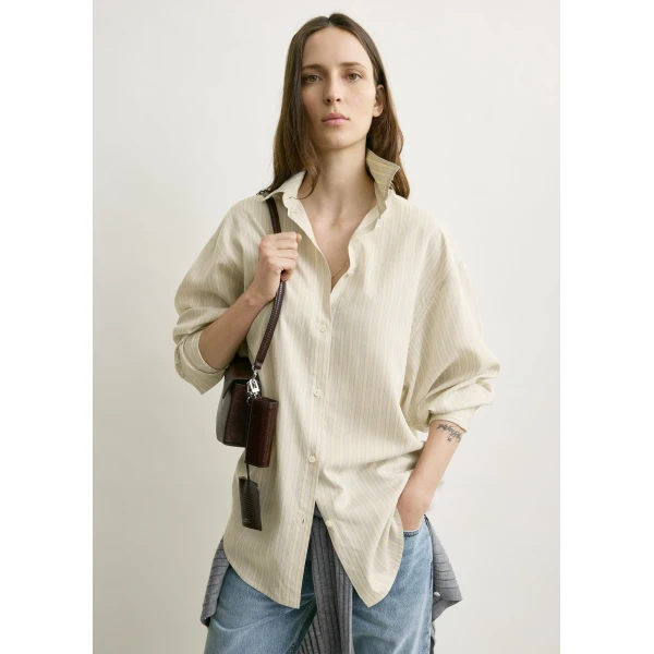 Totême Oversized striped shirt in Yellow / Sky - Tops - Scandinavian Minimalist Luxury at Luxury Shoes 