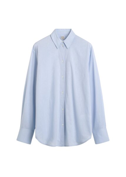 Totême Oversized summer shirt in Sky - Tops - Scandinavian Minimalist Luxury at Luxury Shoes 